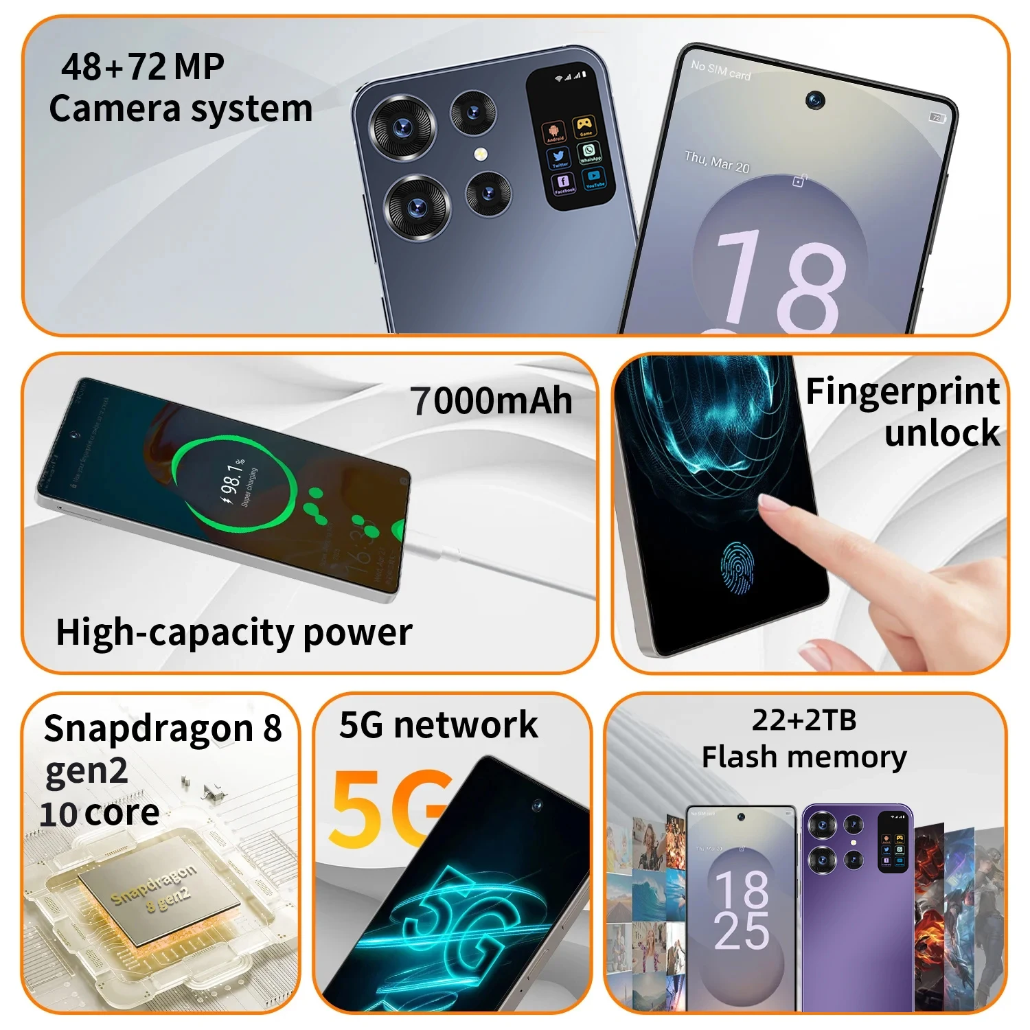 S26 Ultra 22 ГБ + 2 ТБ 7 0 дюйма Android 14 48 МП 72 аккумулятор 7000 мАч сеть 5G 10 Фото №2