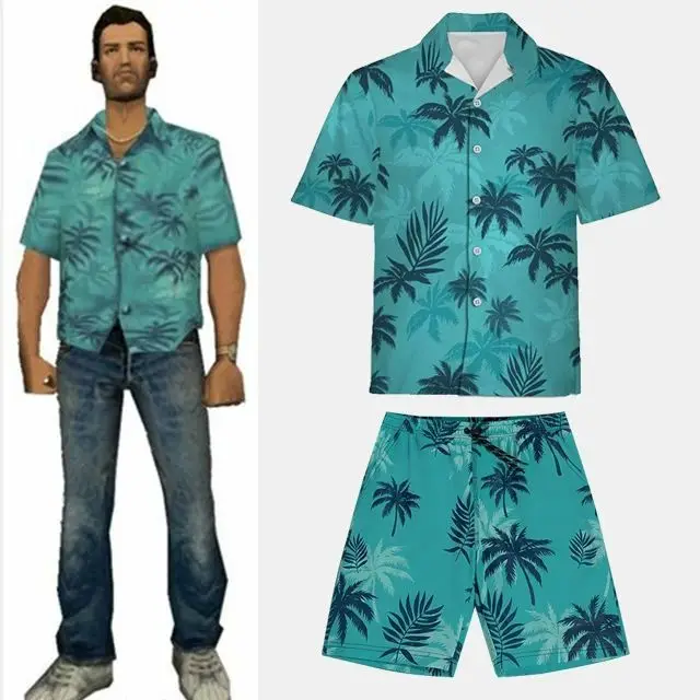 

Hawaiian Style Beach Shirt Tommys Style Coconut Palm Leaf Print Mens Vacation Loose Fit Casual Daily Outdoor Apparel
