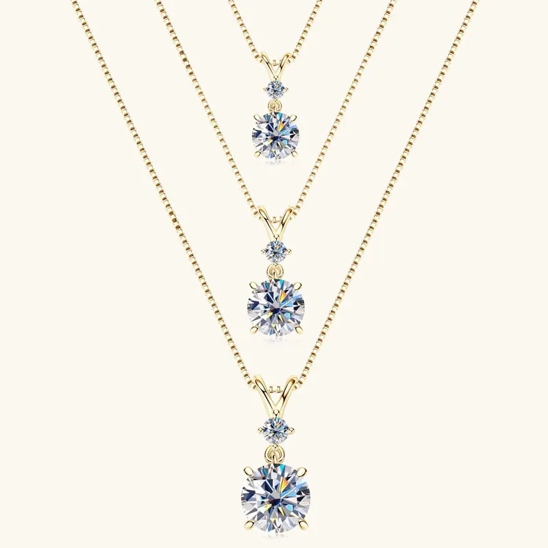 Anziw 1CT 2CT 3CT Moissanite Pendant Necklace for Women 925 Silver Adjustable Chain Sparking Two Stones Necklaces Gift Valentine