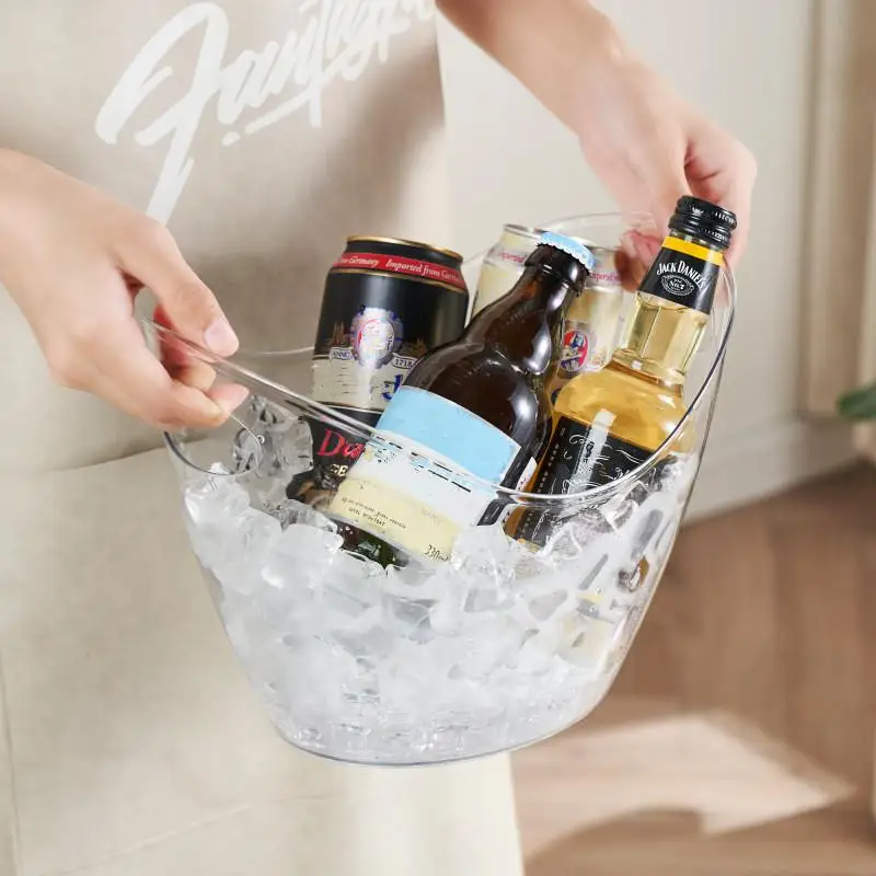 4L/8L Clear Plastic Ice Cube Storage Bucket Or Champagne Bottles Ice Cooler Bar Decor For Picnic Party Home Kitchen Bar Cafe Use