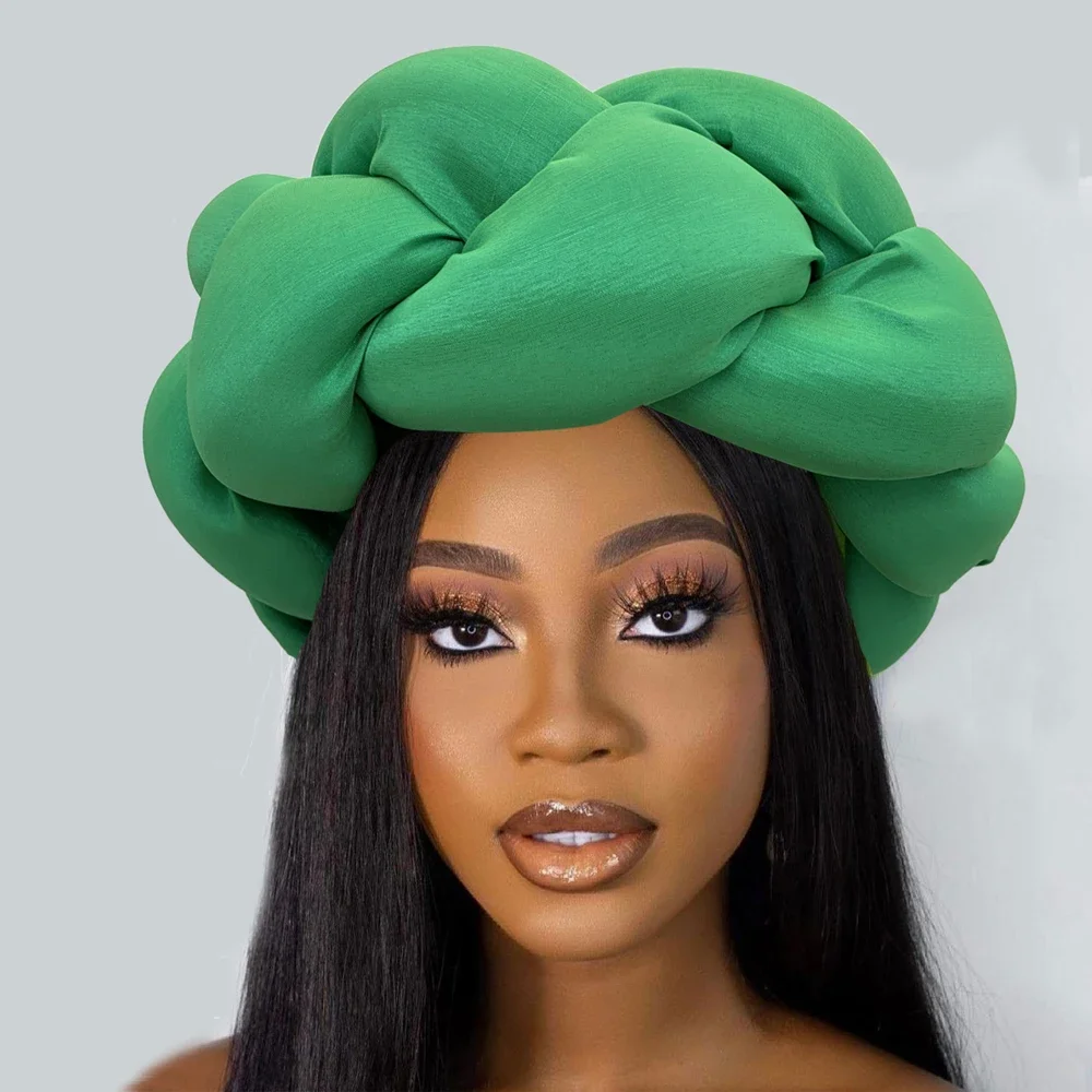 Nigeria Wedding Party Headpiece Female Headband Exaggerated Big Braid Head Band African Raw Silk Turban Cap for Women