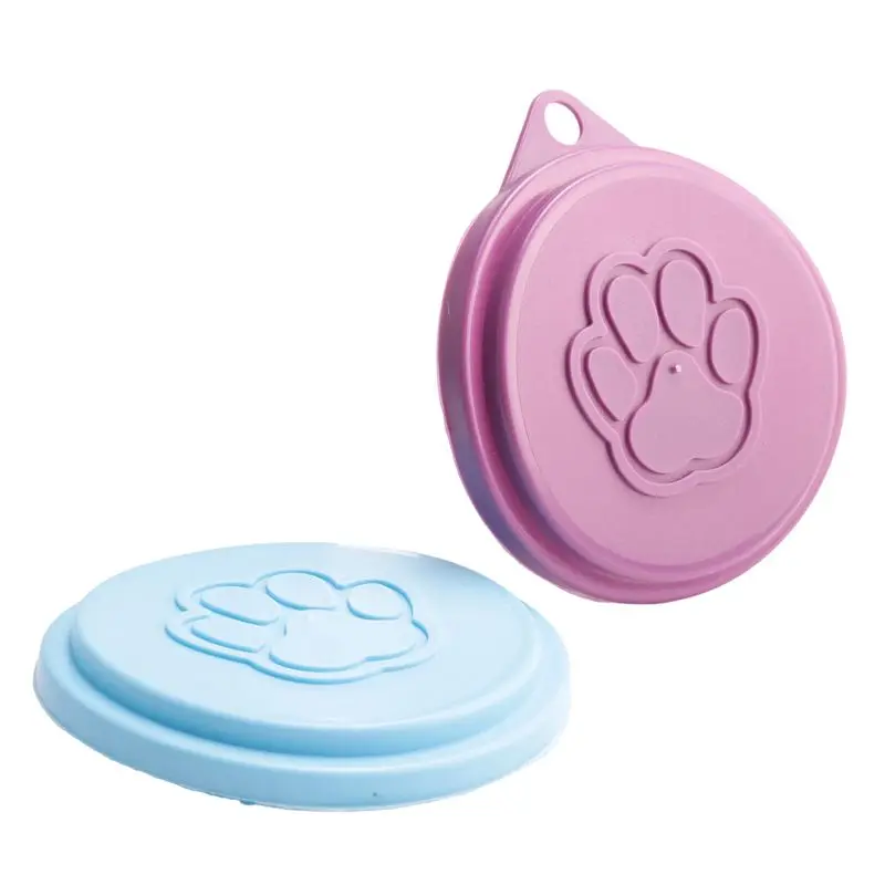 ABFU-2 Pcs Reusable Pet Dog Can Tin Food Covers With Print Fresh Pet Cans Plastic Lid Caps-Random Color