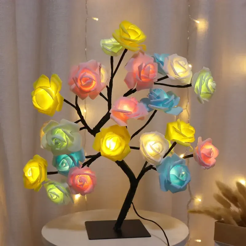 24 LED Rose Flower Tree Lights lampada da tavolo USB Fairy Maple Leaf Night Light Home Party Christmas Wedding Bedroom Decoration Gift