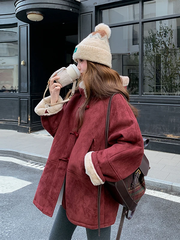 

Женское утепленное пальто средней длины из овчины и оленьей кожи, теплое повседневное свободное зимнее пальто