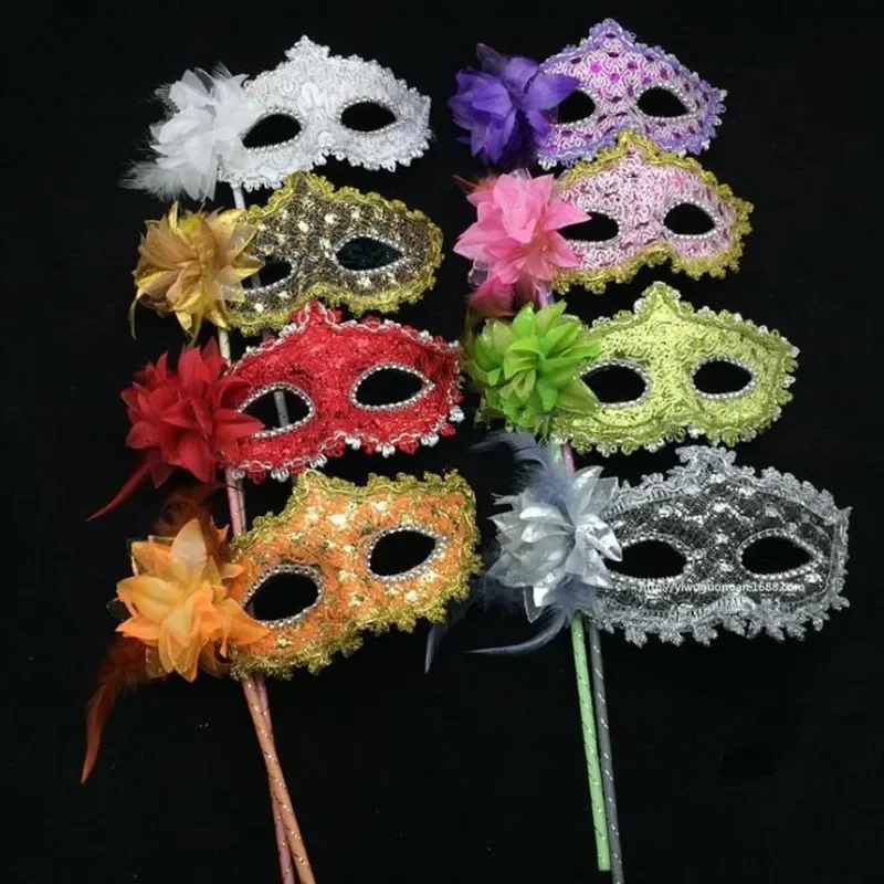 10pcs Women Girls Flower Handheld Sexy Mask Venice Princess s Dance Ball Masquerade Party  Halloween  Costume Cosplay