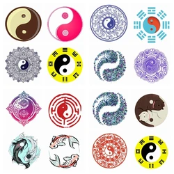 22cm Ink, Wind, Tai Chi, and Eight Trigrams Heat Transfer Sticker On Clothes DIY Washable Print-On T-Shirt Iron On Patches Decor