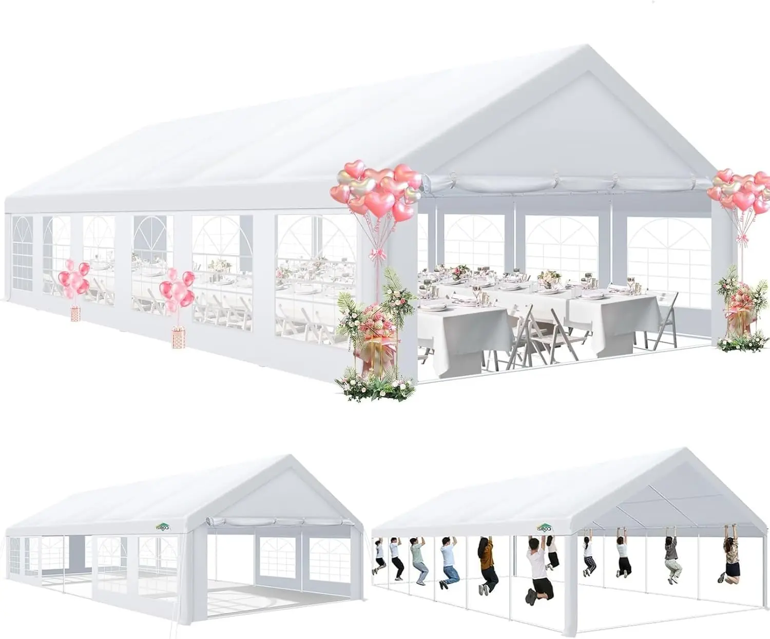 

20x40 Party Tent Heavy Duty, Party Tent with 8 Removable Sidewalls For Commercial Wedding Large Tent UV50+ Waterproof, White