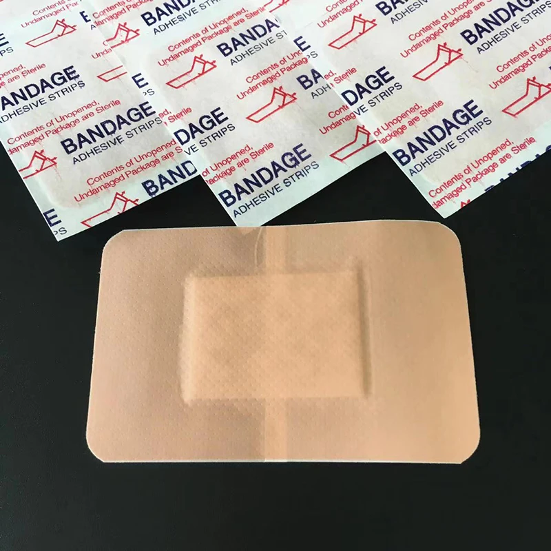 Grande tamanho quadrado médica bandagem adesiva, respirável PE Band Aid, ferida cuidados hemostáticos, primeiros socorros, à prova d'água, 7.6X5.1cm, 100Pcs