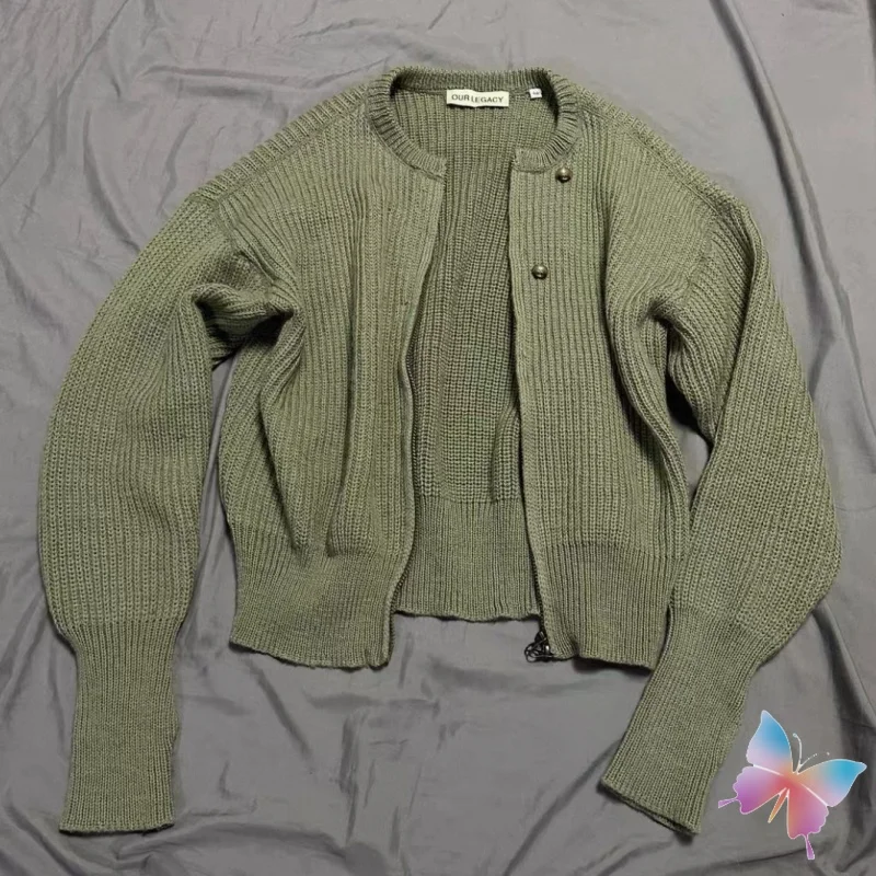 

25AW OUR LEGACY Sweaters Fashion Street Unisex Casual Loose Green Knit Cardigan Button Decoration Zipper Jacket Men Women Tops