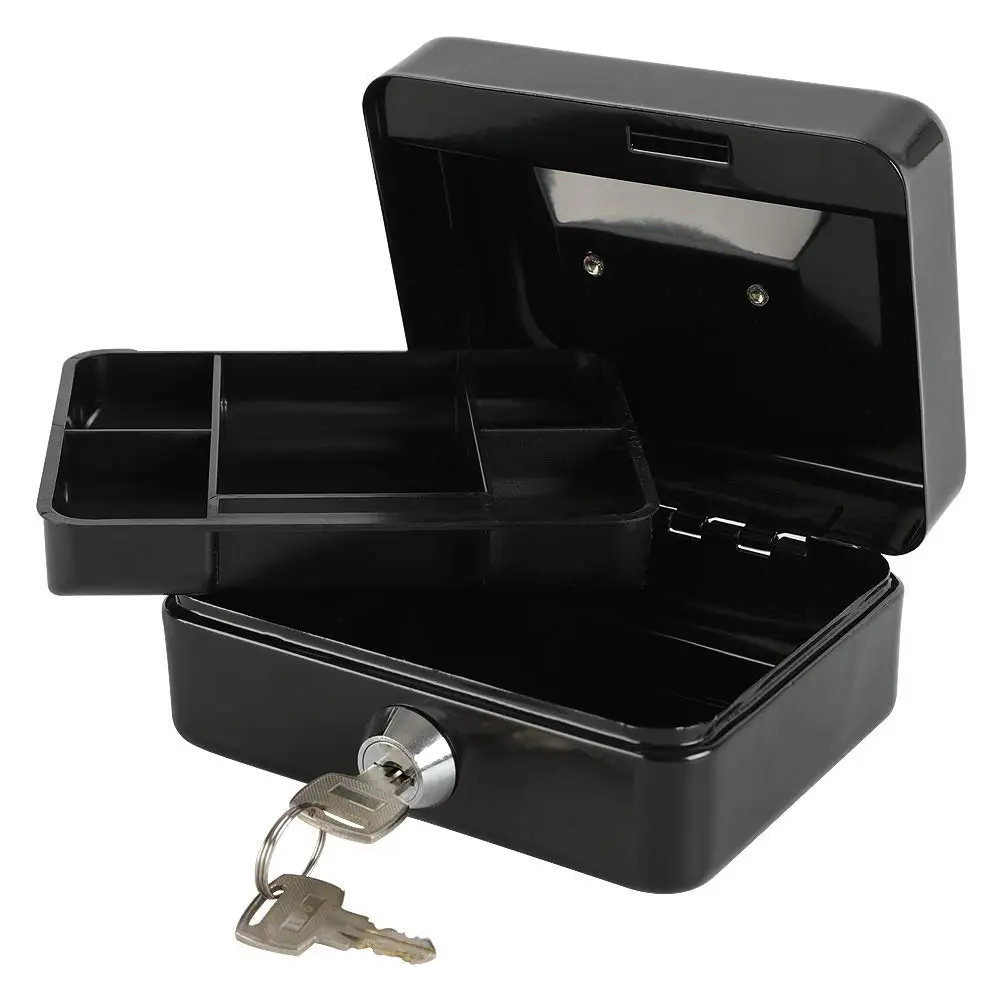 Portable Mini Key Safe Money Box Steel Piggy Bank Sturdy Lockable Coin Box Cash Storage Hidden Box for Home Store Suitcase