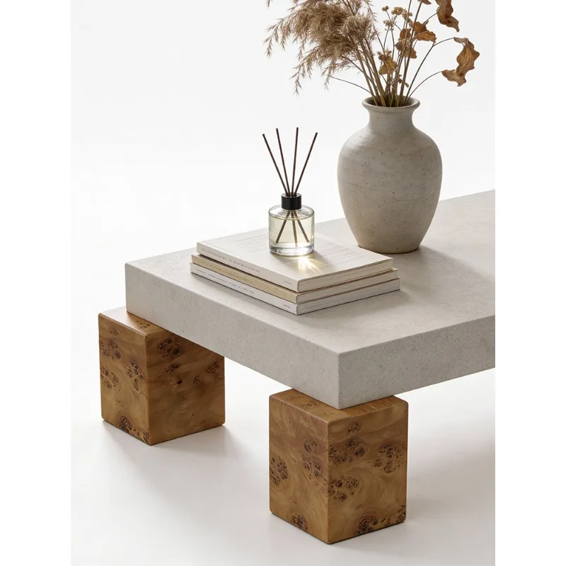 

Wabi Sand medieval wind tree tumor solid wood rectangle creative design of coffee table large and small apartment type