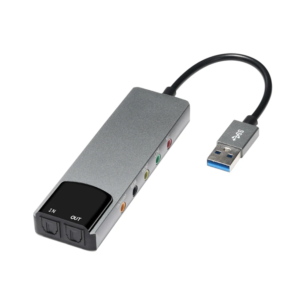 Placa de som USB de liga de alumínio, 6 canais, Professional 5.1 Optical External Audio Card Converter, Chipset para PC portátil, CM6206