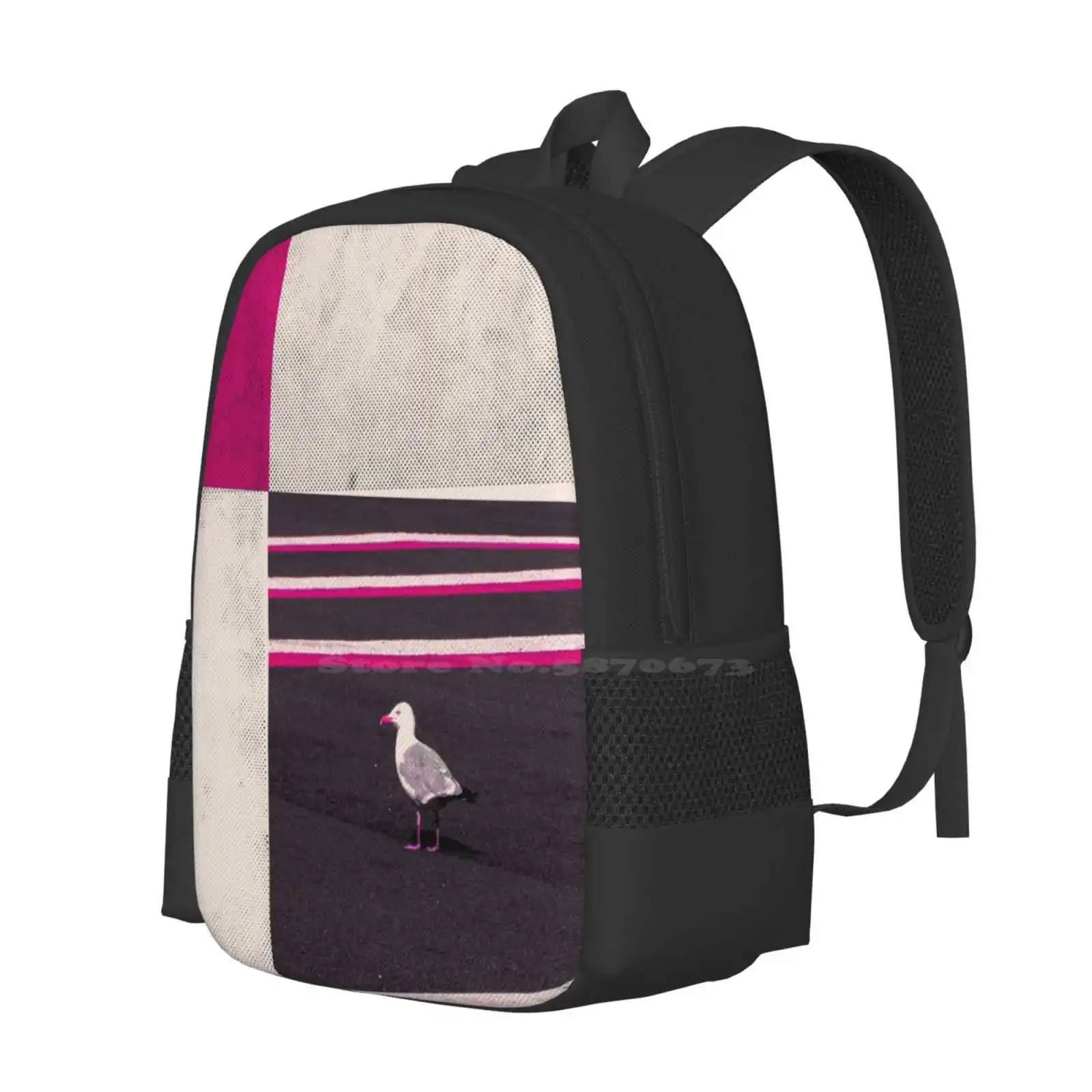 Seagull Pattern Design Bagpack School Bags Seagull Pattern Asphalt Concrete Bird Ferry Abstract Artistic Minimal Contrast Pink