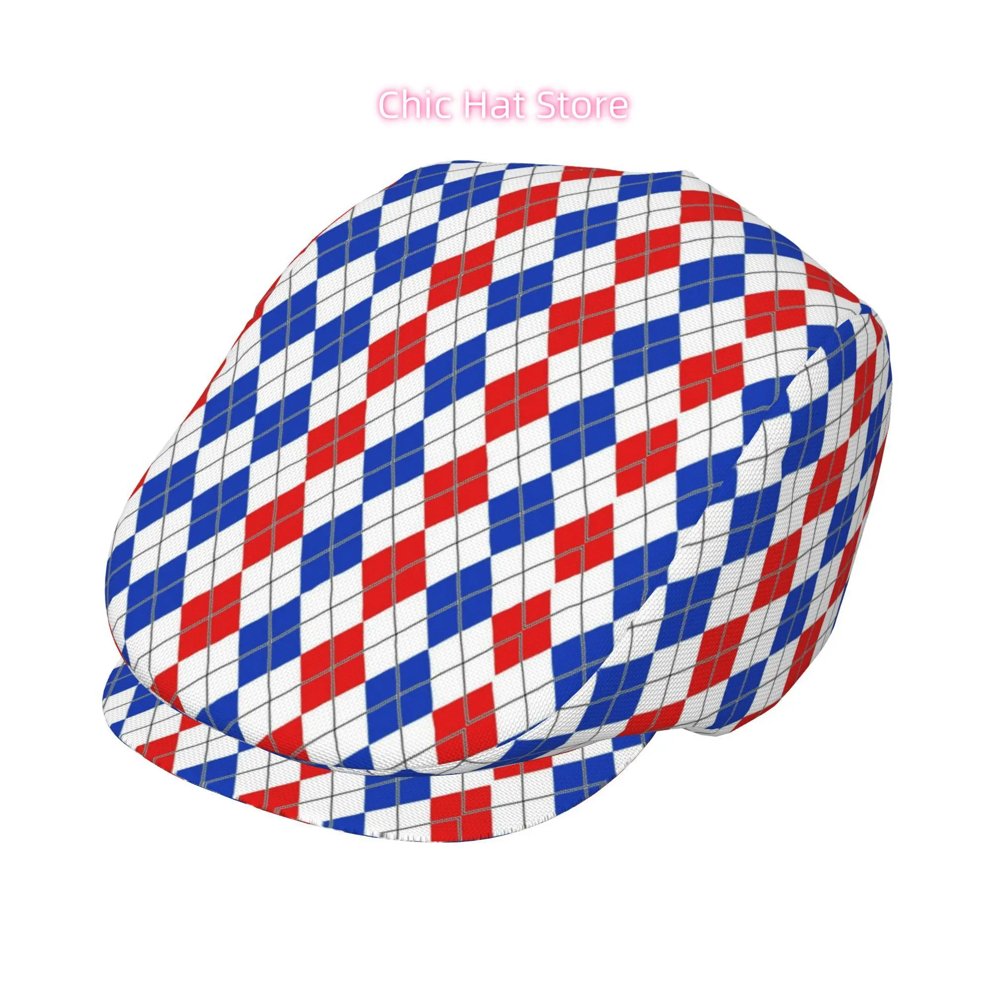 1pc Red Blue Geometric Grid All-over Print Flat-top Hats for Men and Women, Newsboy Caps, Berets, Irish Hats, Driver Caps,  Hats