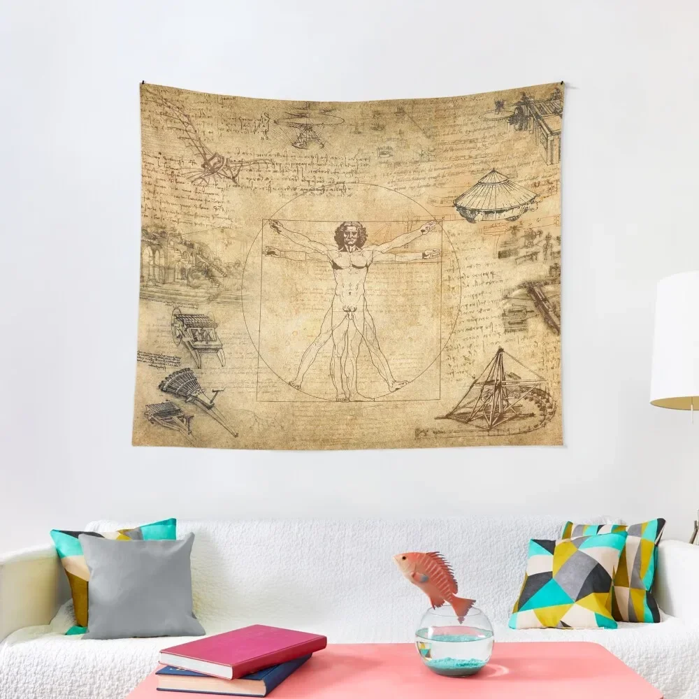 Leonardo da Vinci The Vitruvian Man (edited) Tapestry Wall Decoration Items Bedroom Decor Aesthetic Tapestry