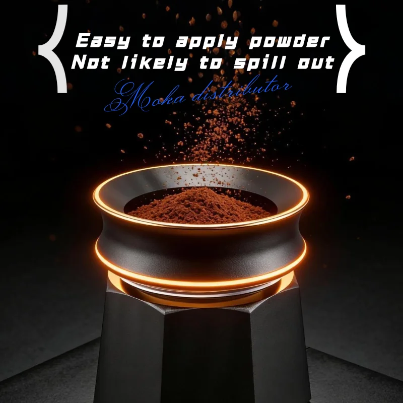 Moka Pot Coffee Distributor, Aluminum Alloy Dosing Ring, Tamper, Anti-Spill Powder Funnel, Threaded Bottom Coffee Press