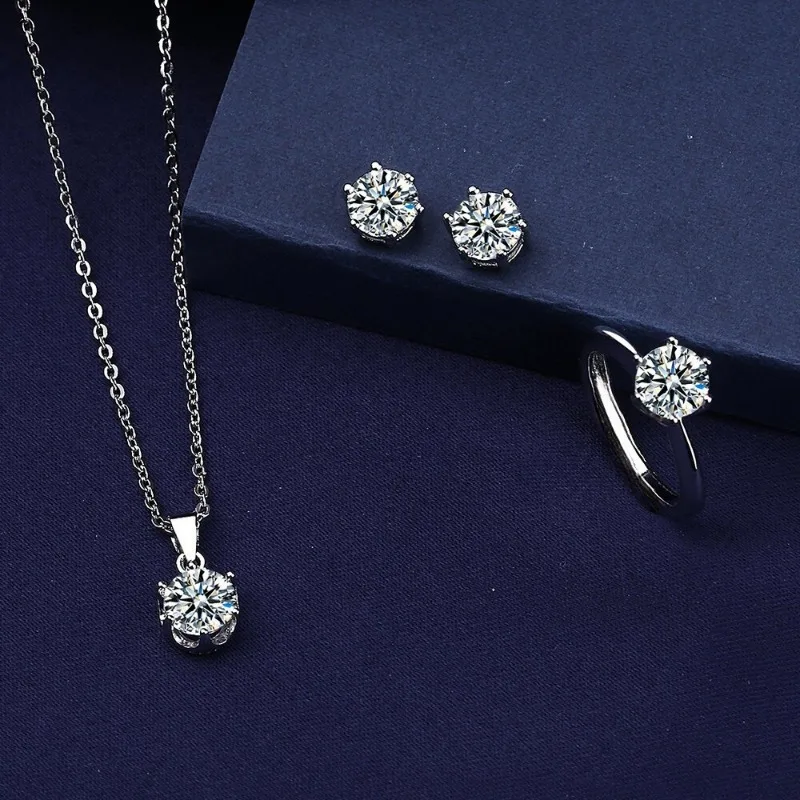3Pcs/set Fashion Bridal Jewelry Set with Six Claw Colored Zircon Necklace, Earrings, Wedding Accessories
