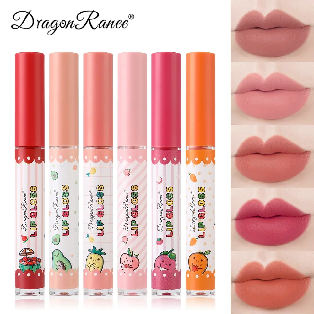 Fruit Matte Lip Gloss Set Lip Glaze Moisturizing Nude Pink Lipstick Cosmetics Beauty Waterproof Nonstick Cup Lip Makeup