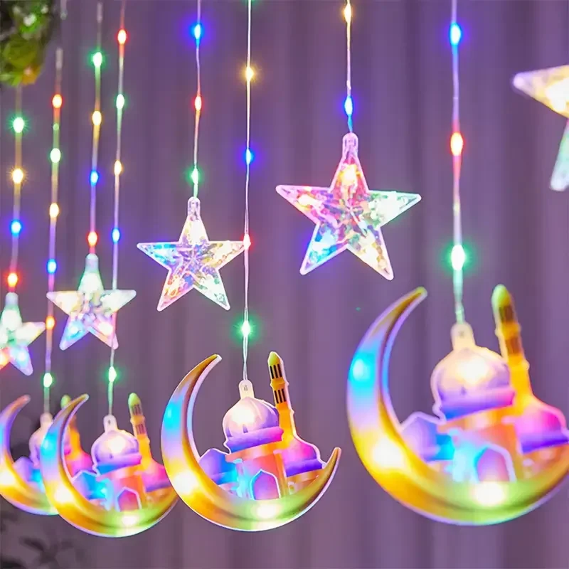 سلسلة أضواء LED مع ديكور قلب نجمة القمر، 8 أوضاع سلسلة أضواء خرافية مع قابس الاتحاد الأوروبي لتزيين حفلات عيد الميلاد وأعياد الميلاد