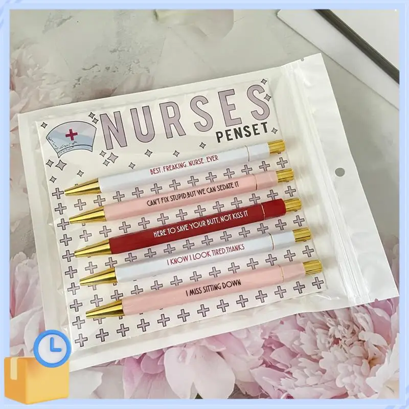 Popular 5 PCS Nurses Pen With Mood Word Multifunctional Portable Funny Nurses Ballpoint Pen Set As Shown Plastic