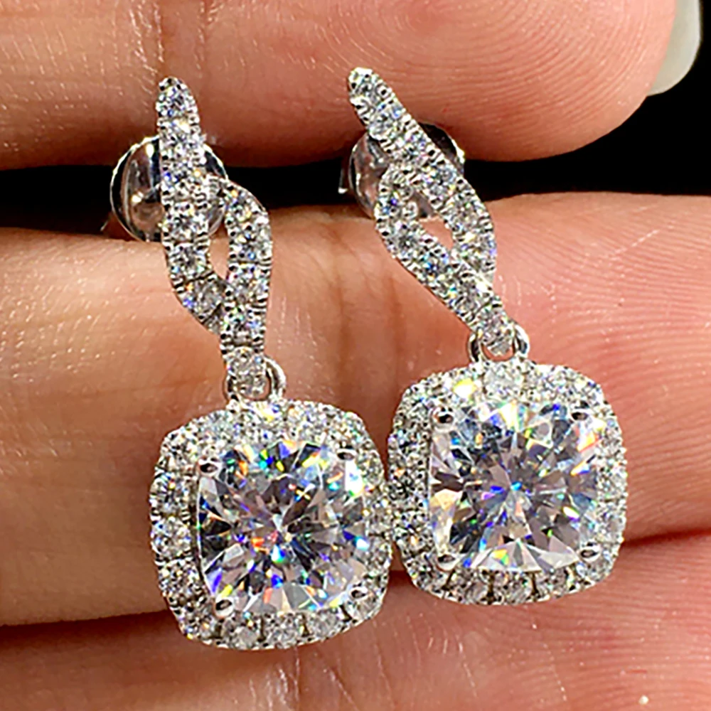 

AU417 10K Solid Gold Women Stud Earrings 1 2 3 4 5Ct Princess Moissanite Diamond Screw Back Guardian Back Stud Back Earrings