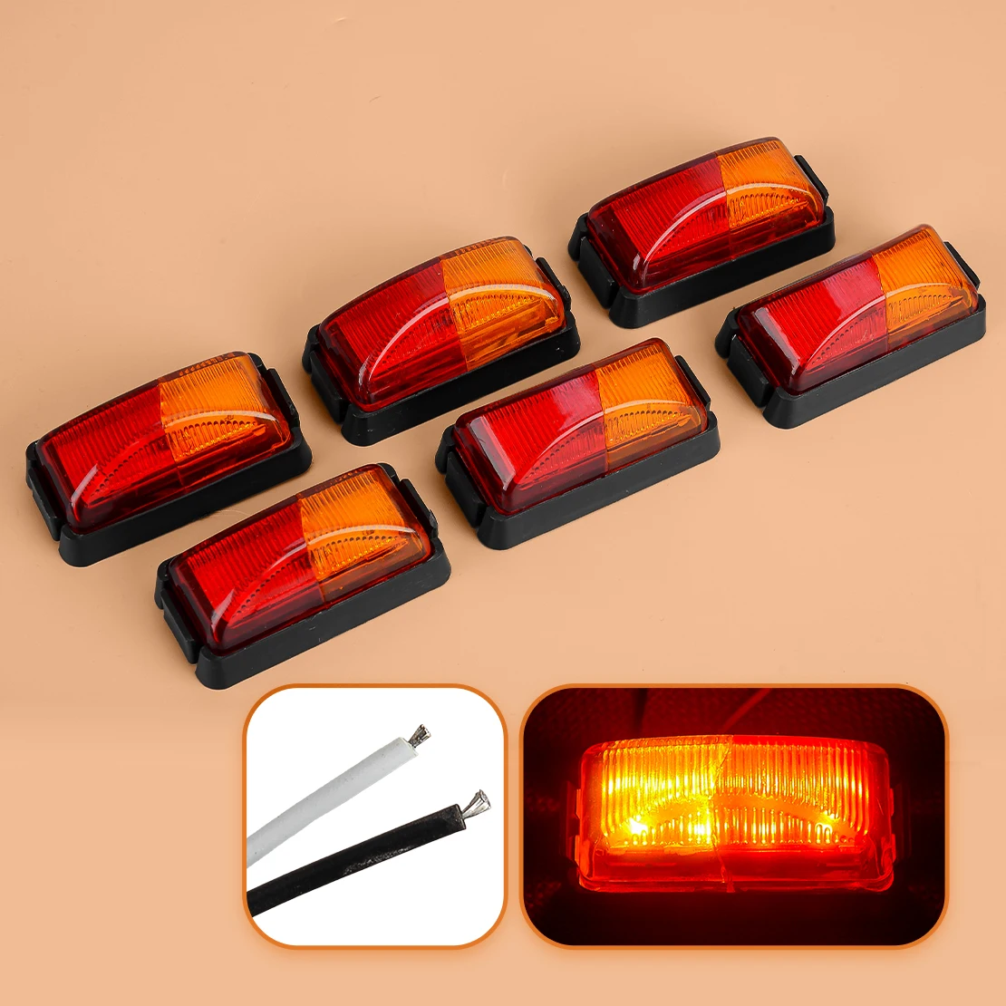 6pcs 10V-30V 8-LED Red & Amber Side Marker Light Clearance Lamp for Car SUV Van Lorry RV Bus Boat Trailer Truck