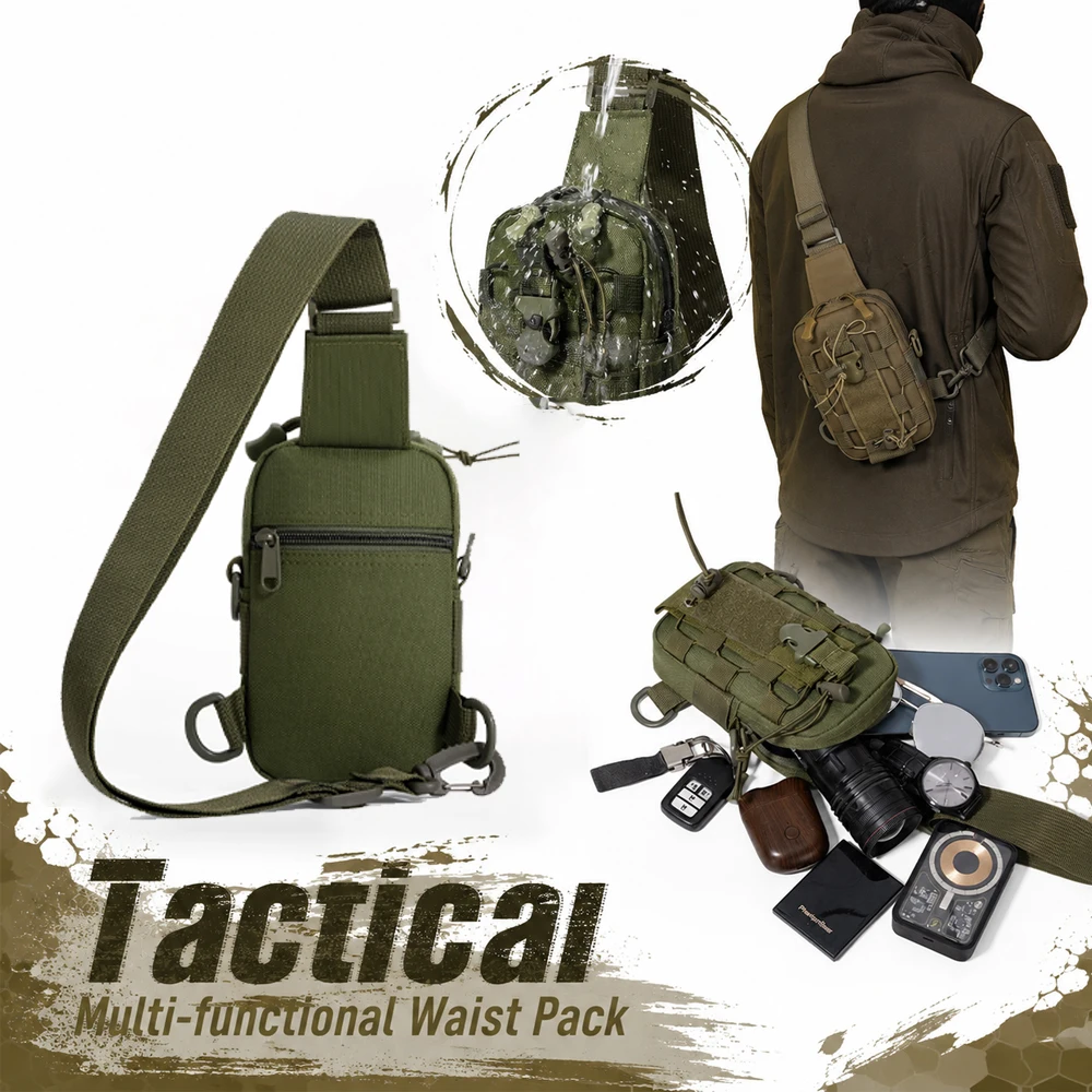 Tactical Outdoor Chest Bag Waterproof Wear-Resistant Adjustable Crossbody Sling Pack for Cycling Riding Multi-Functional Bag