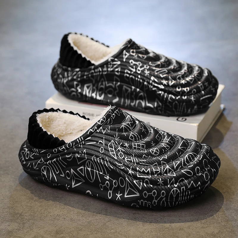 Men's Slippers Shoes for Men Unisex Warm Non-Slip Wear-resistant Thick Bottom Waterproof Add Cotton Heel Covering Fashion New