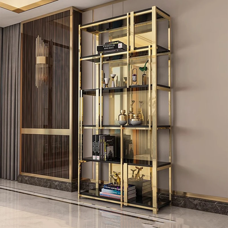 

Customized stainless steel bookshelf Metal rack Living room partition Office display cabinet Wrought iron decorative rack