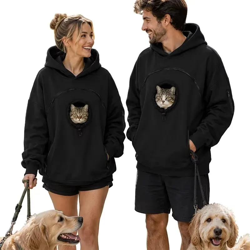 Pet Pouches Zipper Kangaroo Pockets Sweatshirt Pullovers Cats Dogs Carrier Kitten Zippered Sweatshirt Outdoor Oversized Hoodies