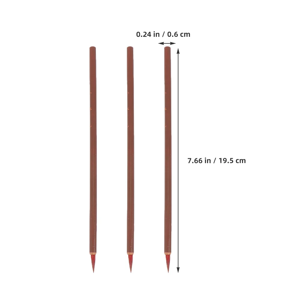 3 Pcs Hook Line Little Red Writing Brush Student Wood Chinese Calligraphy Drawing
