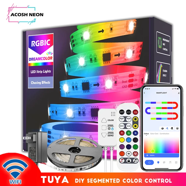 WS2811 Dreamcolor LED Strip Lights, 16.4ft/5m RGBIC TUYA WiFi Phone App Controlled Waterproof Smart Music Sync Light Strip