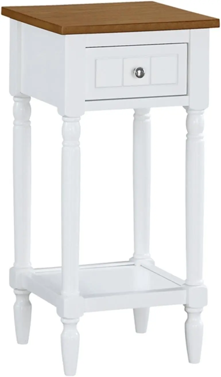 

French Country Khloe 1 Drawer Accent Table with Shelf, Driftwood/White