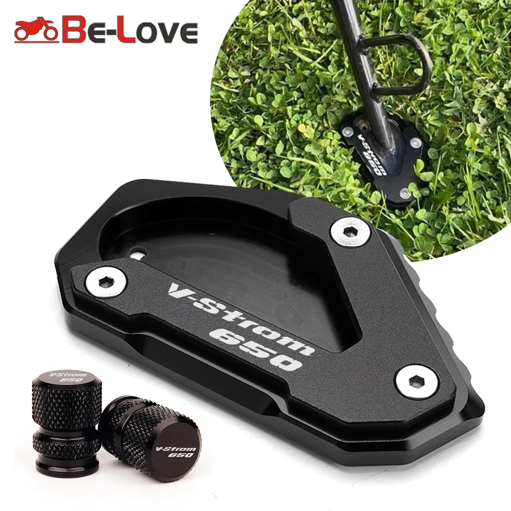 For SUZUKI V-STROM 650/XT VSTROM 650 DL650 Accessories Motorcycle CNC Kickstand Foot Side Stand Extension Plate Tire Valve Caps