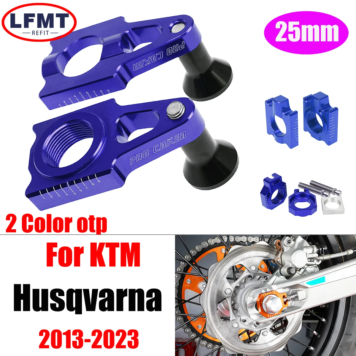 

Motorcycle 25mm CNC Rear Chain Adjuster Axle Blocks For Husqvarna TC125 FC350 FC 250/450 FS450 TC250 TX300 FX350 FX450 2015-2023