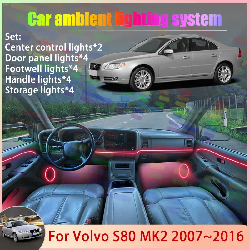 For Volvo S80 MK2 2007~2016 2008 2009 2010 2011 2/18 in 1 Car Atmosphere Light Lamp RGB Shade Ensemble Streamer Atmosphere Set
