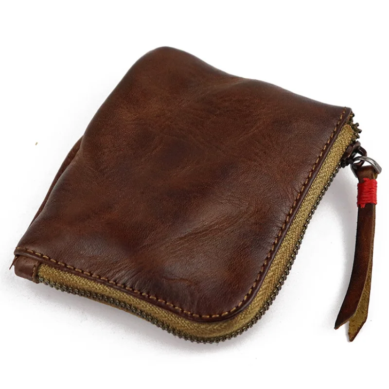New Top Layer Cowhide Vintage Vegetable Tanned Leather Wallet Simple Japanese Style Zipper Wallet