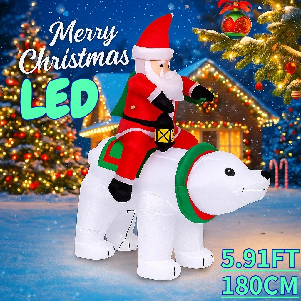 Jouets gonflables de 5,91 pieds, père noël, ours polaire, décoration de fête sur pelouse, éclairage LED, ornements de noël pour la maison, cadeau