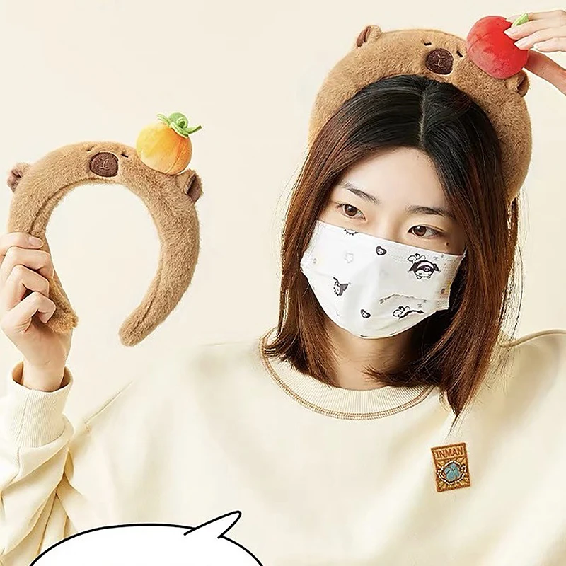 Kawaii Capybara Kids Plush Headband Cartoon Anime Doll Hair Band Wash Face Bundle Hair Band Autumn/winter Headwear Girl Gift