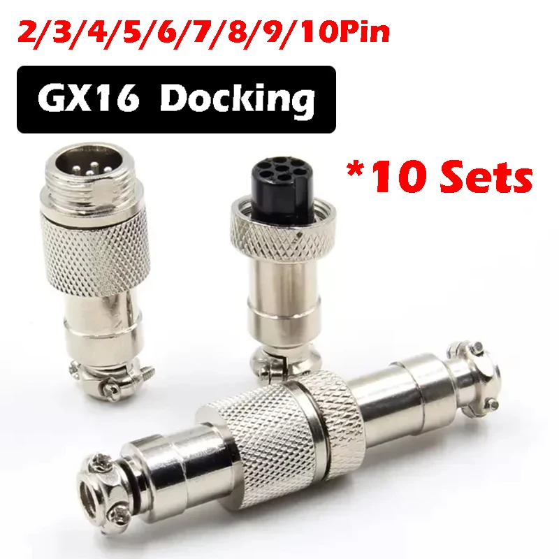 

10Set GX12 Aviation Plug Socket Butt Joint Male Female Docking Connector Circular Panel 2 3 4 5 6 7 8 9 10 12 14 15P