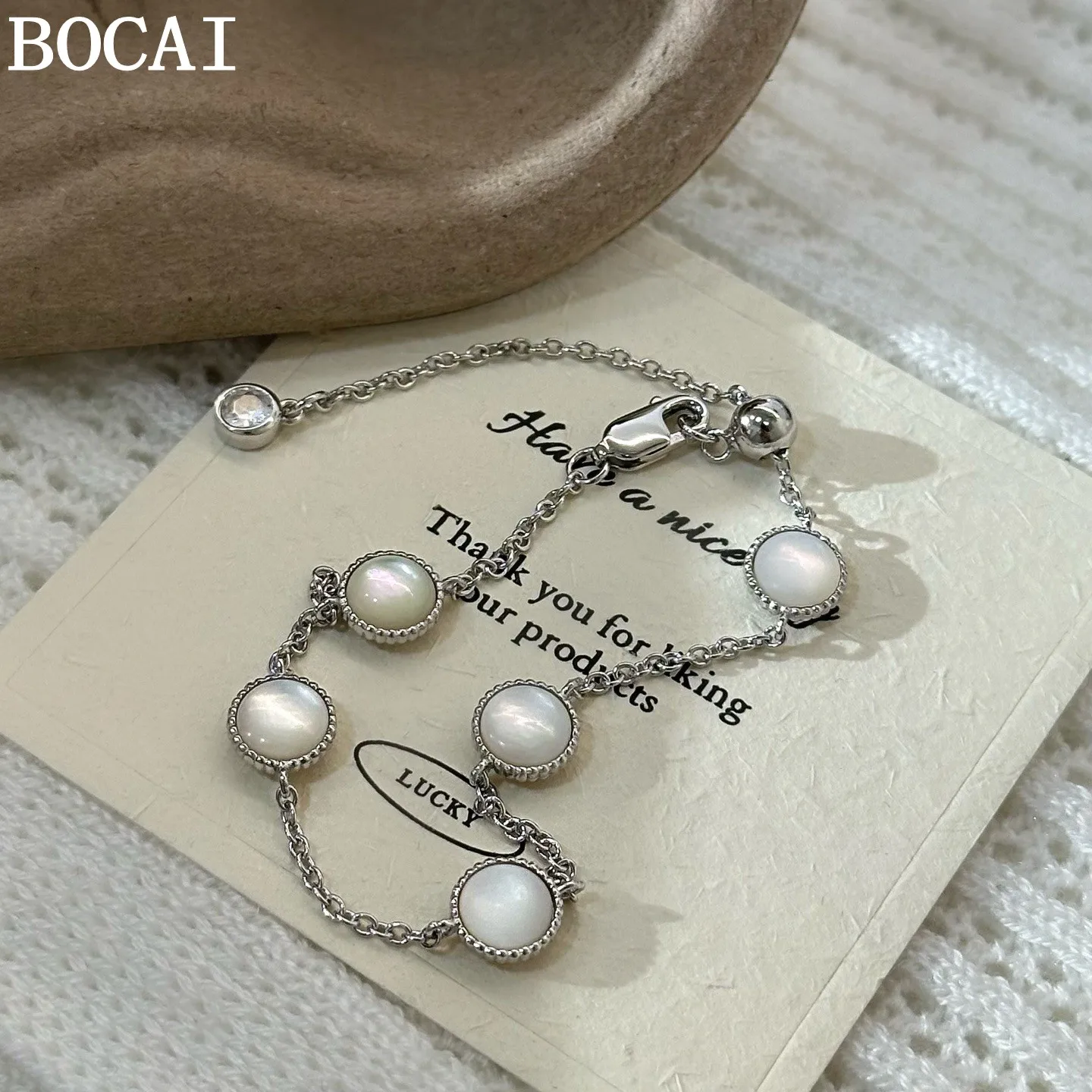 

BOCAI New S925 Pure Silver Jewelry Light Luxury Niche Octagonal Star Compass Mother Of Pearl Bracelet Women's Selected Gift