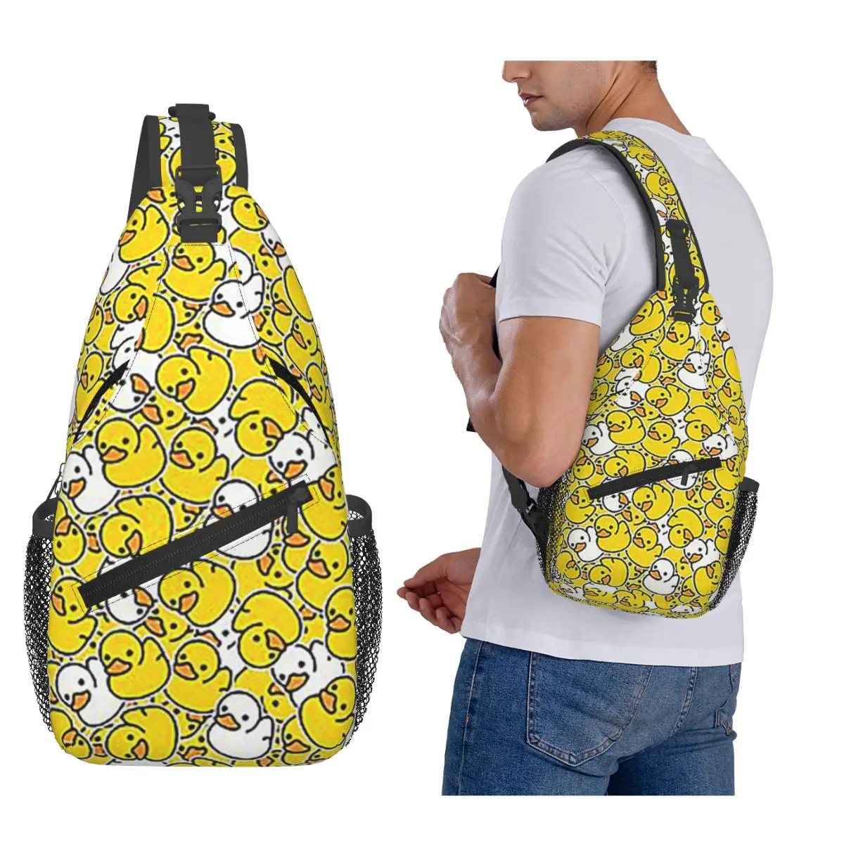 

Rubber Duck Cute Pattern Design Chest Bag Men Sling Crossbody Backpack Chest Bag Travel Hiking Daypack Shoulder Bag