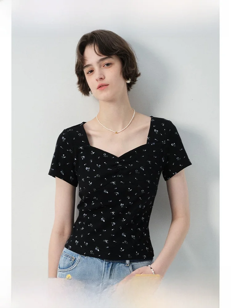 

Rui plus Size Floral T-irt Women's Slim Fit ort Sve Vintage Summer Top Commute Sle Regular Sve Length Home Wear
