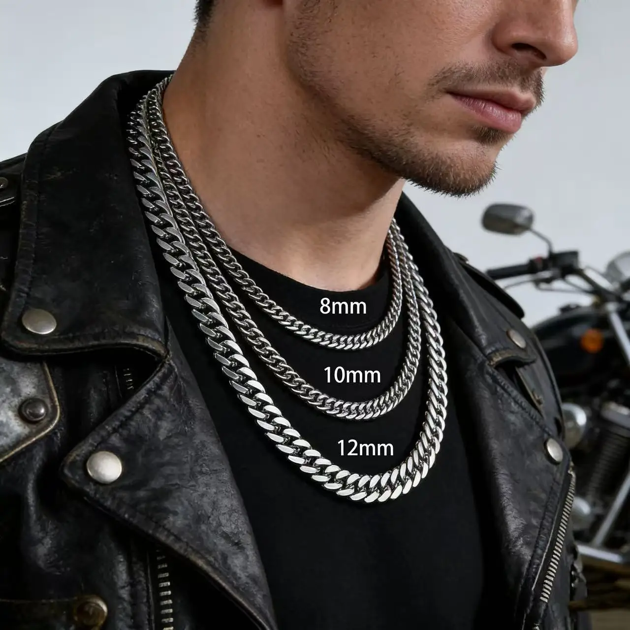 8MM-14MM Stainless Steel Thick Chain Cuban Necklace For Men Jewelry Accessories Punk Neck Male Chains