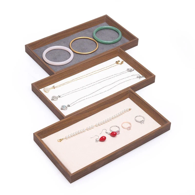 صينية مجوهرات فارغة من الخشب البني، حلقة تخزين، حلق، قلادة، سوار، قلادة، منظم الخرز