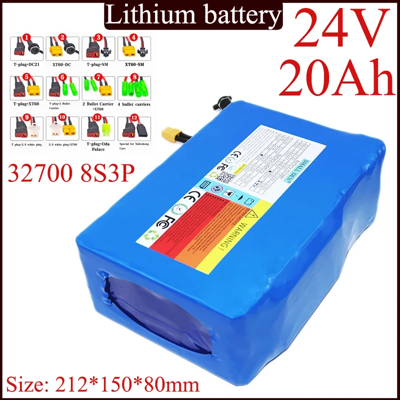 32700 24V 20Ah Lifepo4 battery pack 8S3P High Power Built-in 50A Same port BMS for Outdoor Portable power supply