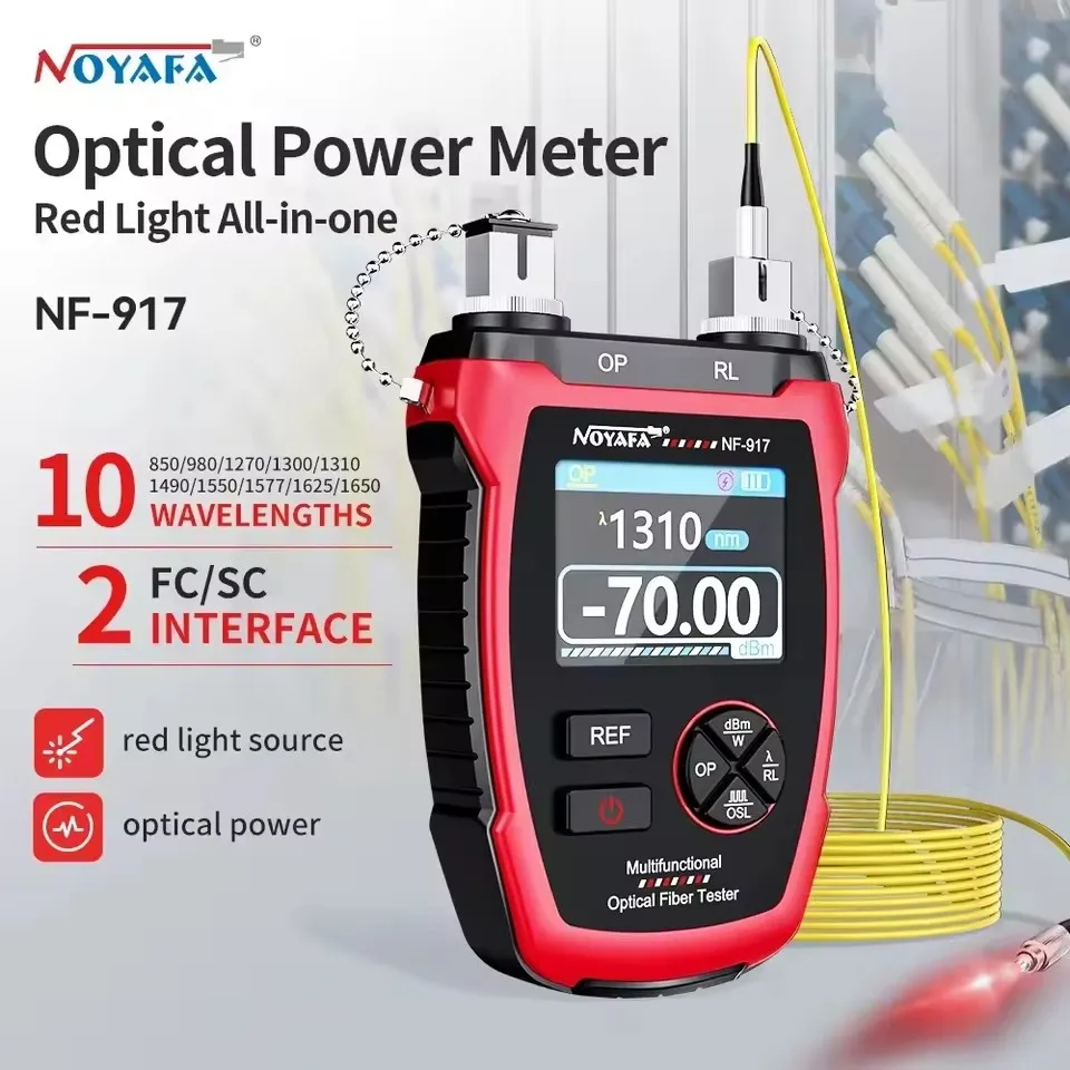 NOYAFA NF-917 Fiber Tester Optical Power Meter with Red Light,10Wavelengths,FC SC Connector, Fiber Optic Tester with LCD Screen