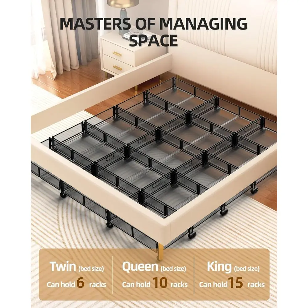 4-pak czarnych pojemników do przechowywania pod łóżkiem o pojemności 60 litrów na ubrania, buty i koce do sypialni