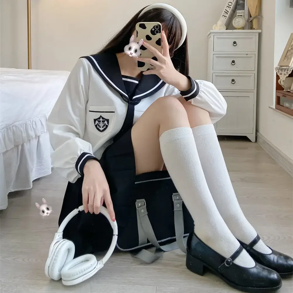 2024 Autunno Originale Giapponese Jk Uniforme A Maniche Lunghe Magliette E Camicette Mini Gonna di Modo delle Donne Coreano Della Scuola Ragazza Uniforme Vestito Da Marinaio