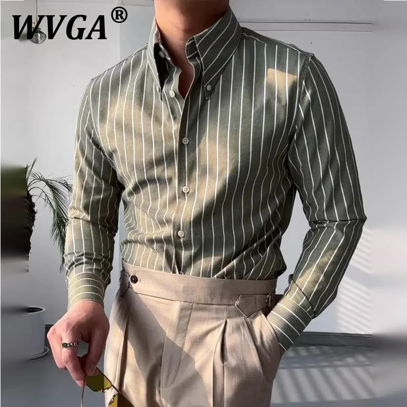 

WVGA Весна Осень Новая мужская рубашка с длинным рукавом Tide High Street Нишевая свободная шикарная повседневная полосатая рубашка с отложным воротником Ins W8508
